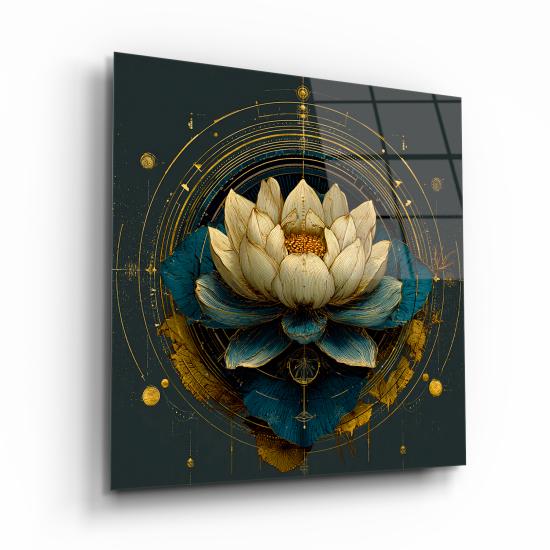 Kozmik Lotus Çiçeği Mavi Cam Tablo