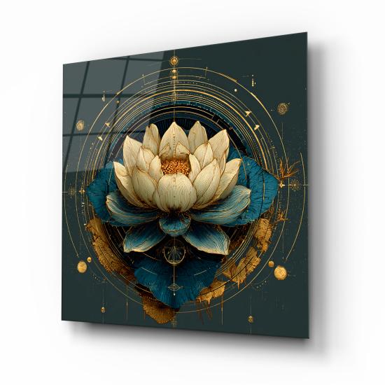 Kozmik Lotus Çiçeği Mavi Cam Tablo