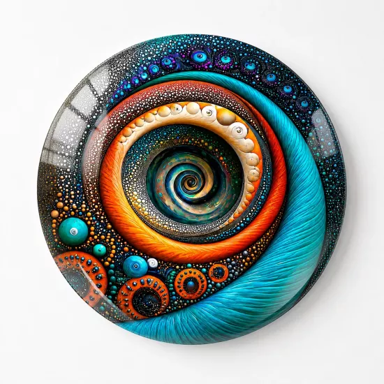 Kozmik Spiral ve Nokta Sanatı Temalı Yuvarlak Cam Tablo