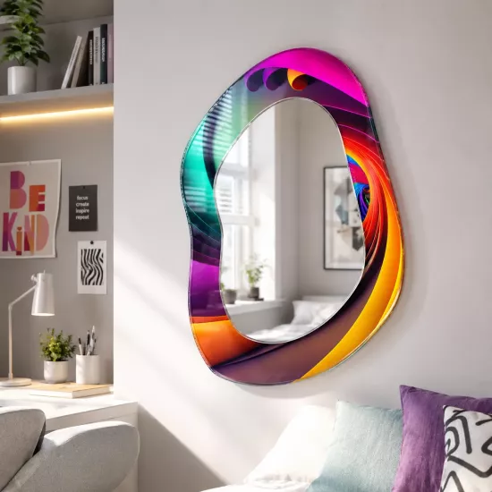 Renkli Spiral Geçişli Organik Şekilli Dekoratif Ayna
