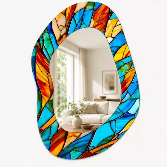 Organik Form Renkli Vitray Desenli Dekoratif Ayna | Geometrik Oval AynalDaha fazla bilgi iWoven Slabs & Glass Block