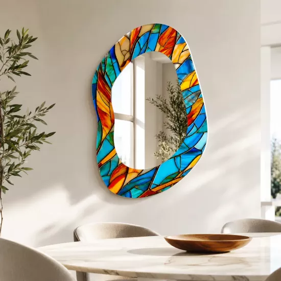 Organik Form Renkli Vitray Desenli Dekoratif Ayna | Geometrik Oval AynalDaha fazla bilgi iWoven Slabs & Glass Block