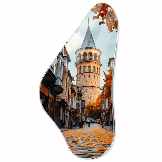 Sonbahar Galata Kulesi Temalı Geometrik Cam Tablo